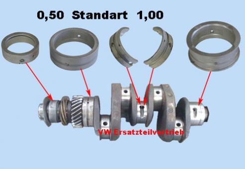 Main bearing set,CRANK CASE: 0,50 -CRANKSHAFT: Standart -END : 1,00 