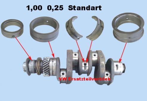 Main bearing set,CRANK CASE: 1,00 -CRANKSHAFT: 0,25 -END : Standart 