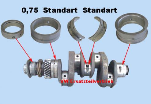 Main bearing set,CRANK CASE: 0,75 -CRANKSHAFT: Standart -END : Standard 